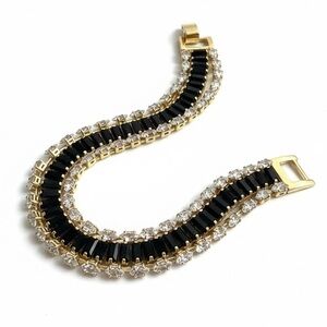 BLACK CLEAR CZ GOLD BAUGETTE BRACELET